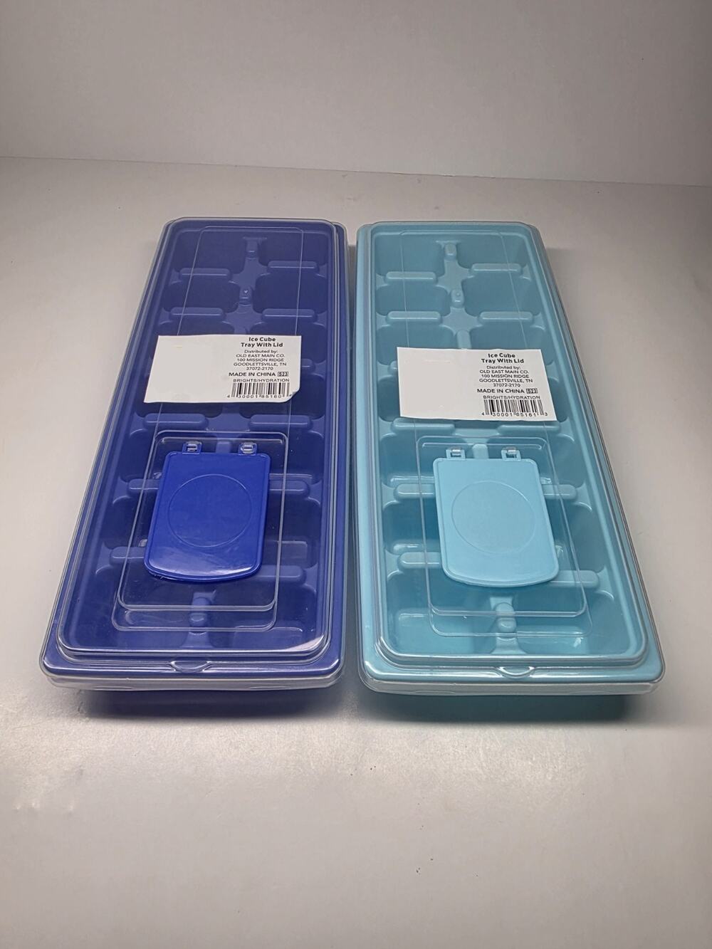 Ice Cube Tray with Lid/Cover, BPA Free, 2 Pcs Blue Pop Open Fill Port